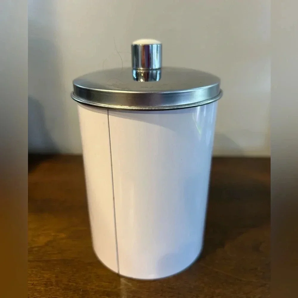 Vintage White Cylinder Canister with Lid Some Marks & Small Dimples Great Decor